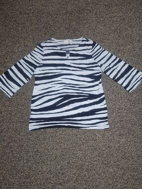 Chico’s Travel Slinky Zebra Top 3/4 Sleeves Black White Tunic